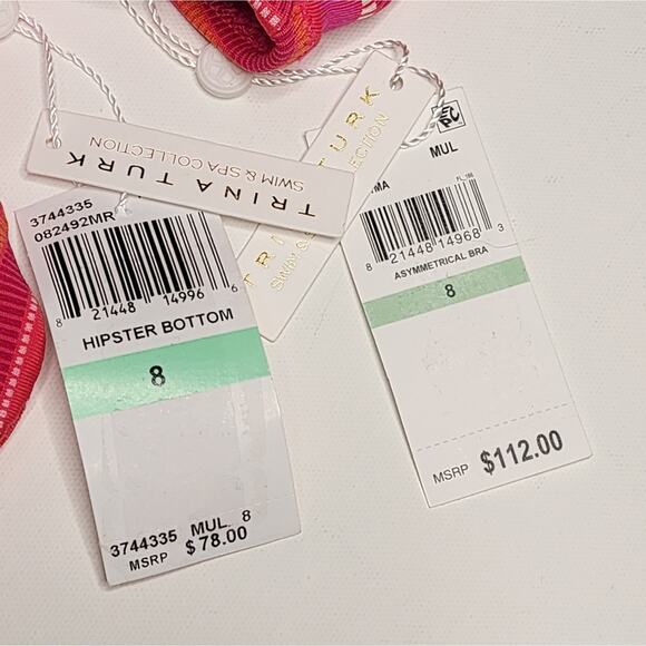 Trina Turk Marai Pink Striped One Shoulder Bikini Set Size 8 NWT - Picture 6 of 7